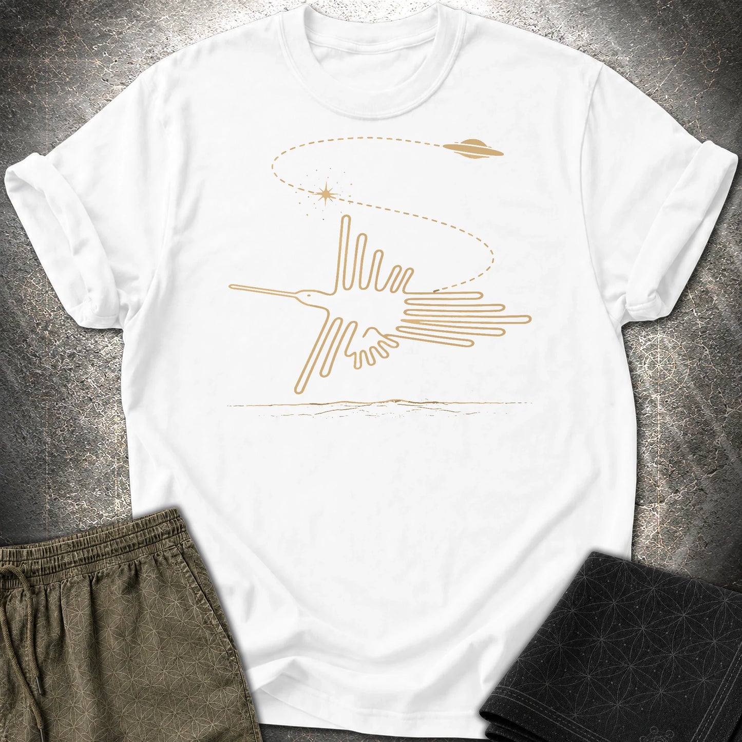 Geoglif Ptaka I Latający Spodek - Geoglif Ptaka I Latający Spodek T-Shirt - White