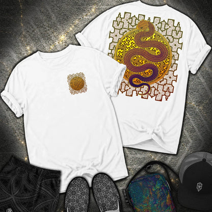 Shipibo Kene Cosmic Snake Comfort 2 Sided T-shirt - Shipibo Kene Cosmic Snake Comfort 2 Sided T-shirt - White