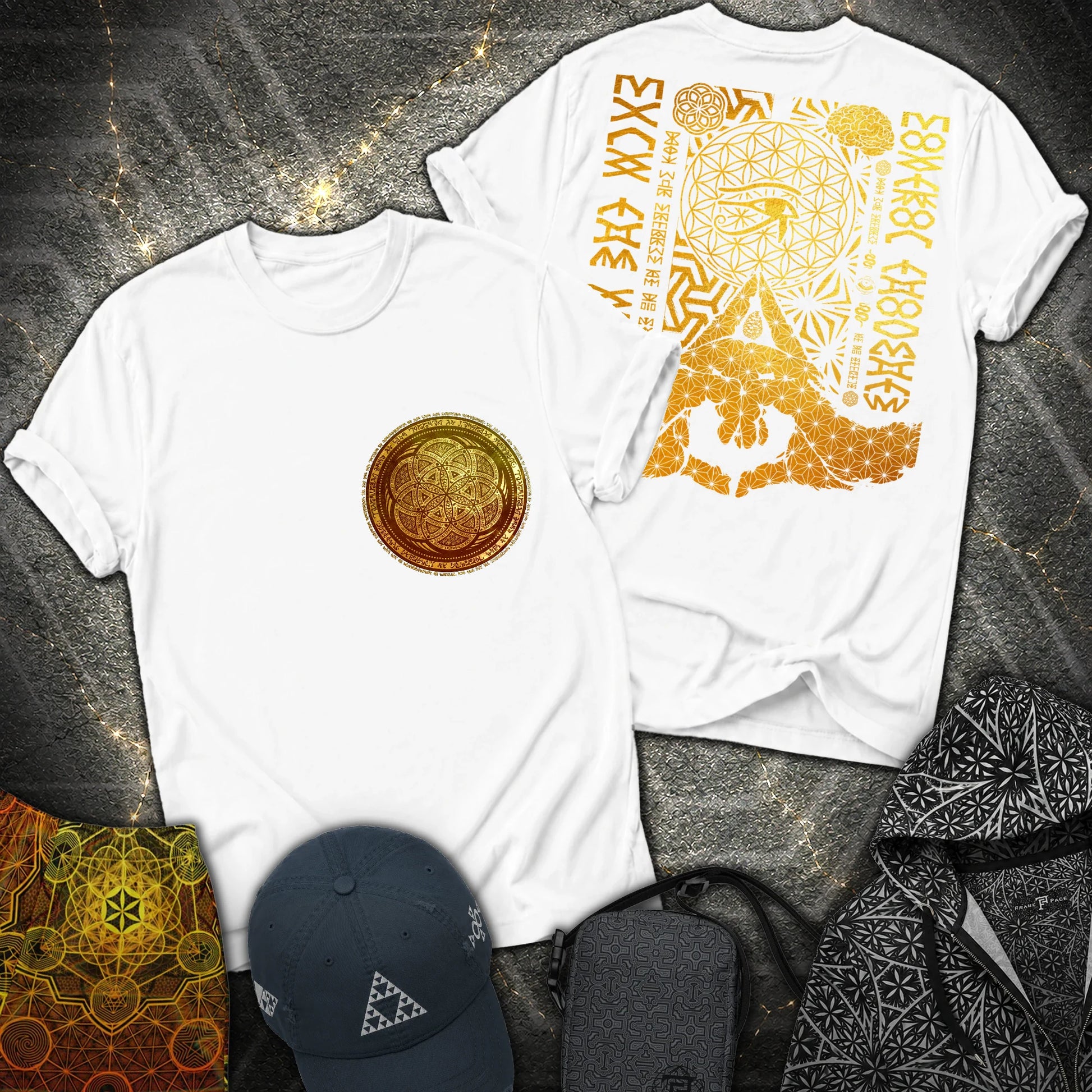 Kalesvara Mudra Seed Of Life 2 Sided T-Shirt - Kalesvara Mudra Seed Of Life 2 Sided T-Shirt - White
