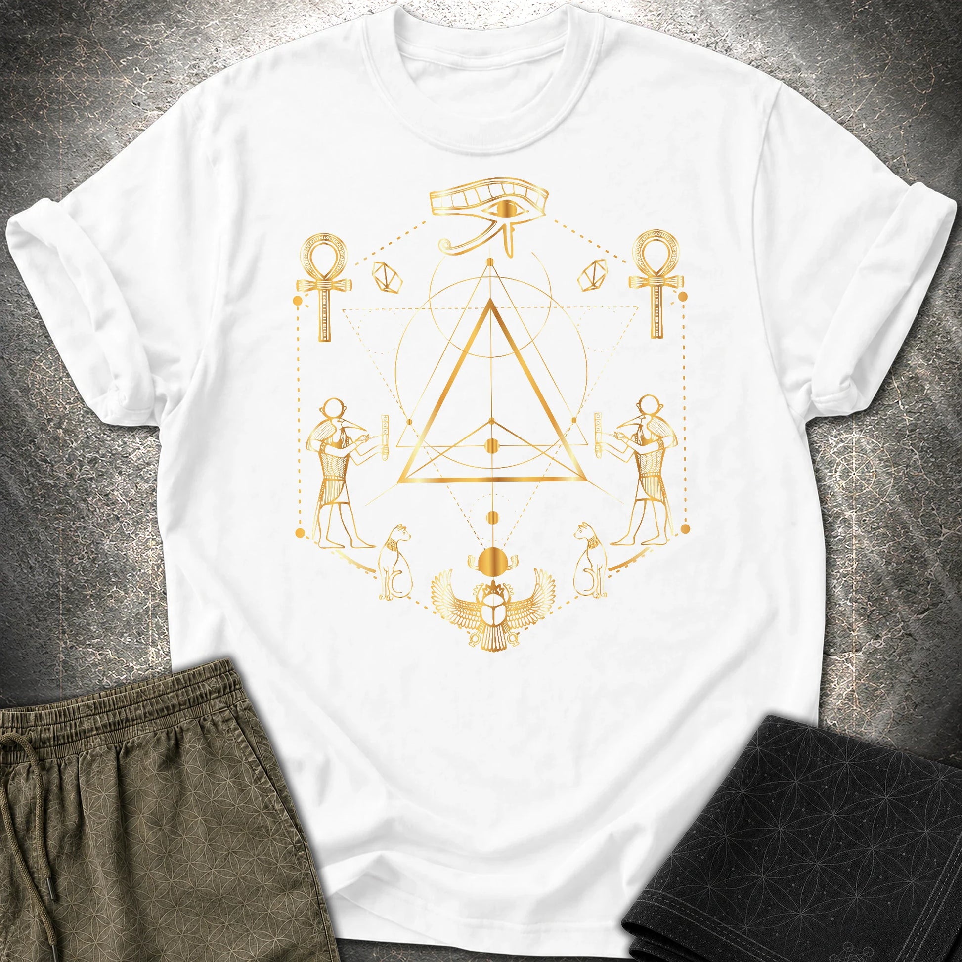 Eye Of Ra Egypt Geometry T-Shirt - Eye Of Ra Egypt Geometry T-Shirt - White