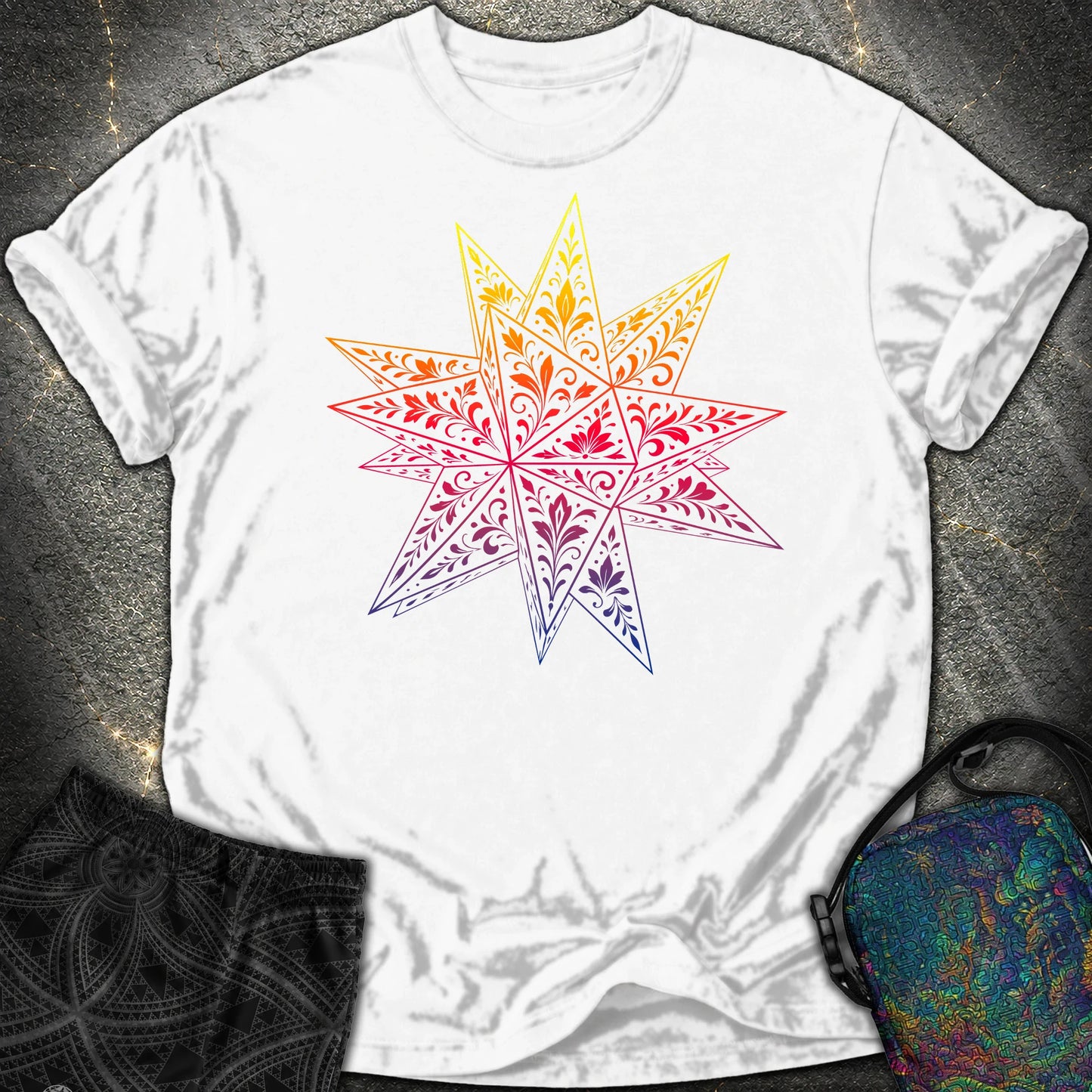 Colorful Stellated Dodecahedron Comfort T-Shirt - Colorful Stellated Dodecahedron Comfort T-Shirt - White