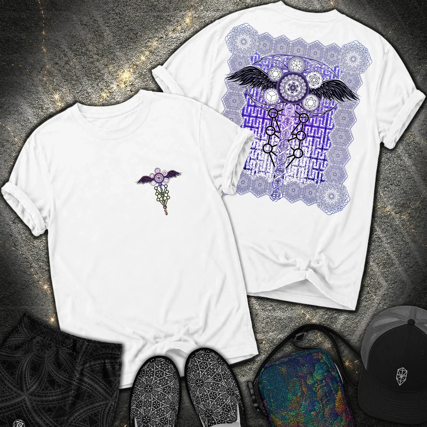 Winged Metatron DNA 2 Sided T-Shirt - Winged Metatron DNA 2 Sided Comfort T-Shirt - White