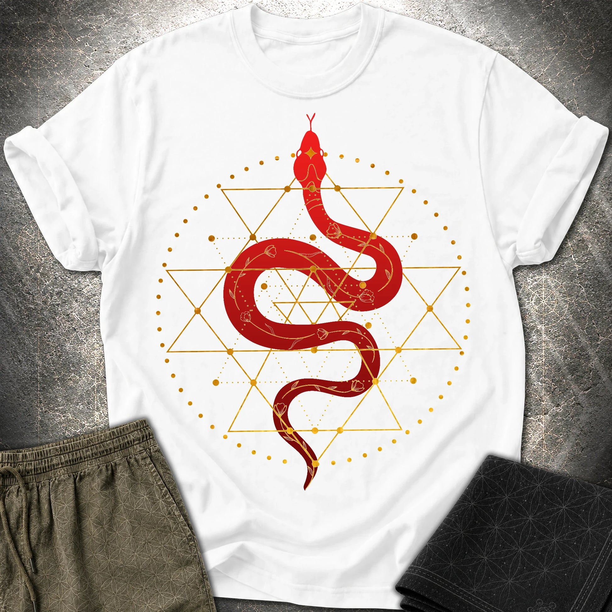 Sri Yantra Snake T-Shirt - Sri Yantra Snake T-Shirt - White