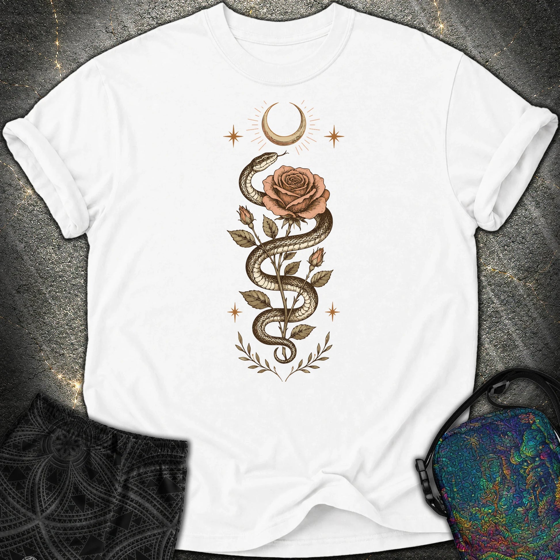 Snake Rose Moon - Snake Rose Moon Comfort T-Shirt - White