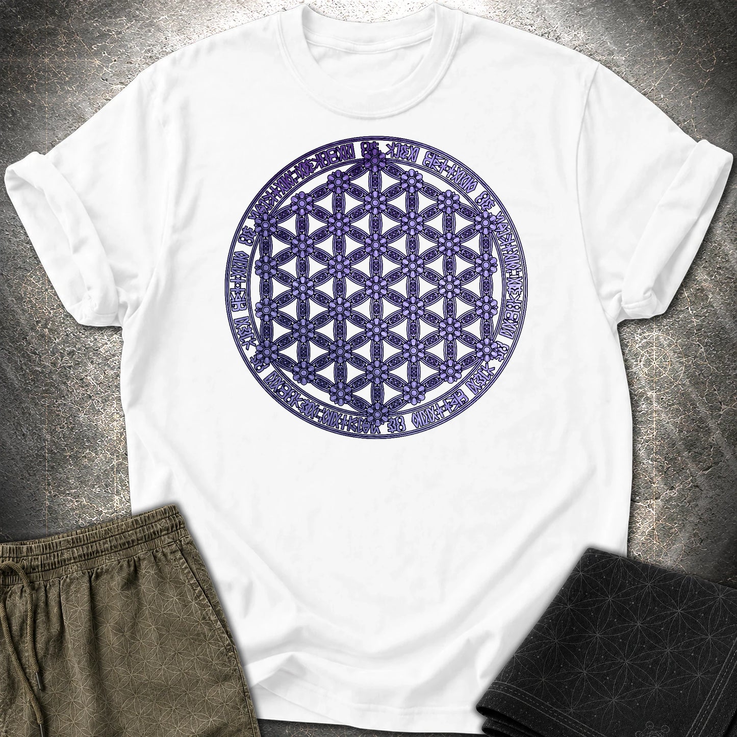 Purple Flower Of Life Foo Lion T-Shirt - Purple Flower Of Life Foo Lion T-Shirt - White