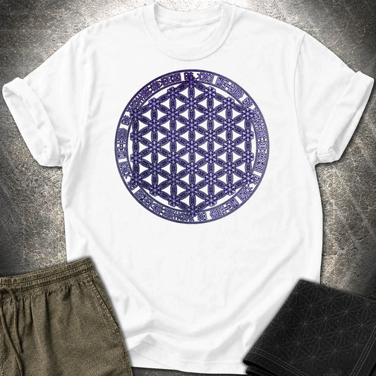 Purple Flower Of Life Foo Lion T-Shirt - Purple Flower Of Life Foo Lion T-Shirt - White