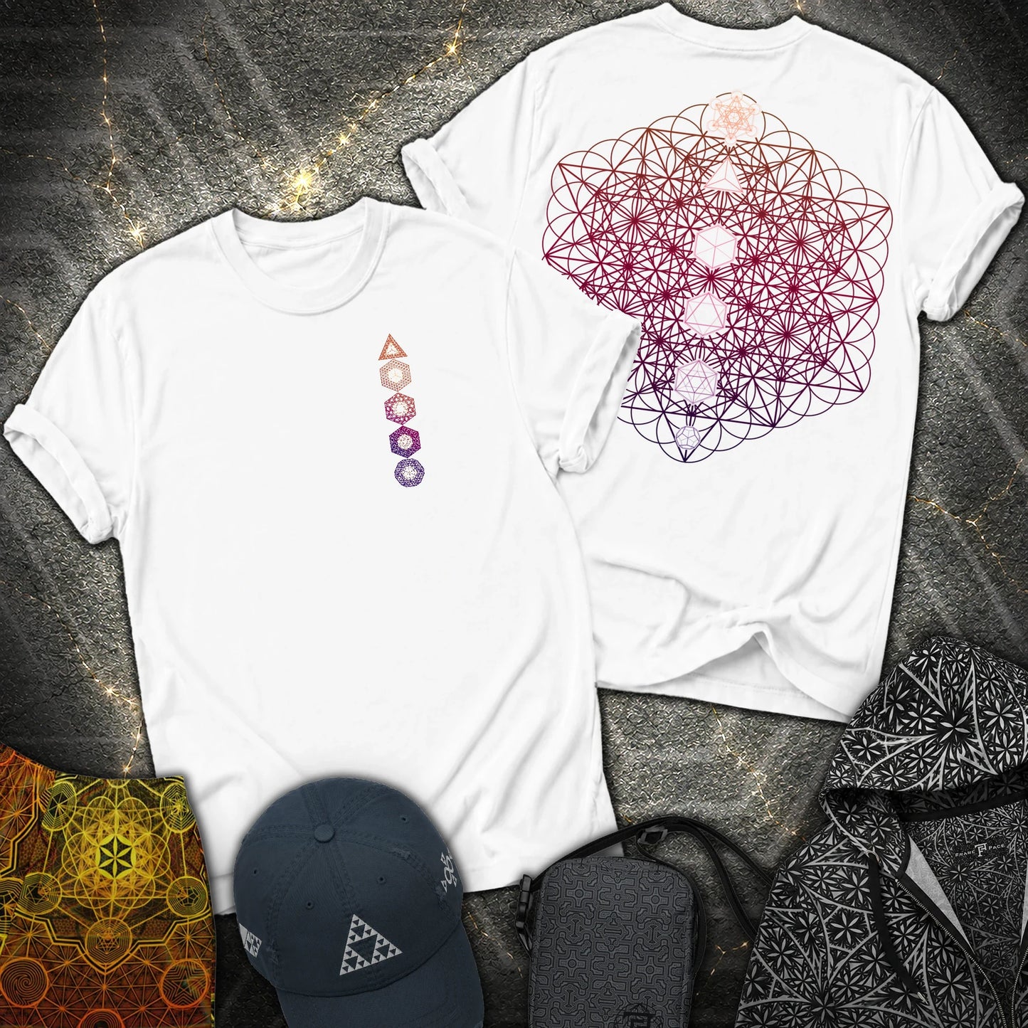 64 Tetrahedron Platonic Solids Metatron 2 Sided T-Shirt - 64 Tetrahedron Platonic Solids Metatron 2 Sided T-Shirt - White
