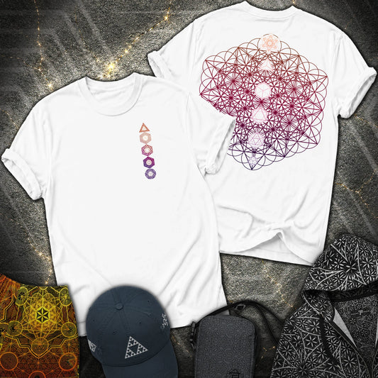 64 Tetrahedron Platonic Solids Metatron 2 Sided T-Shirt - 64 Tetrahedron Platonic Solids Metatron 2 Sided T-Shirt - White