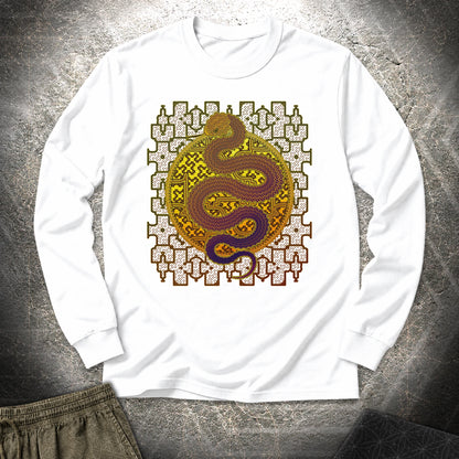 Shipibo Kene Cosmic Snake - Shipibo Kene Cosmic Snake Long Sleeve Shirt - White