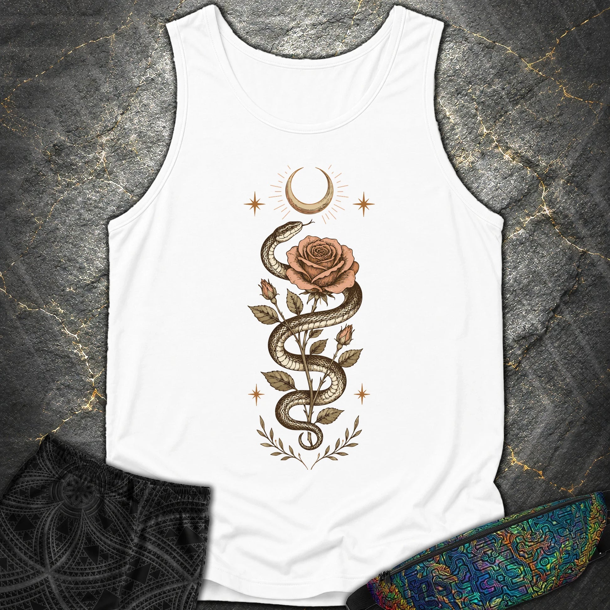 Snake Rose Moon - Snake Rose Moon Comfort Tank Top - White
