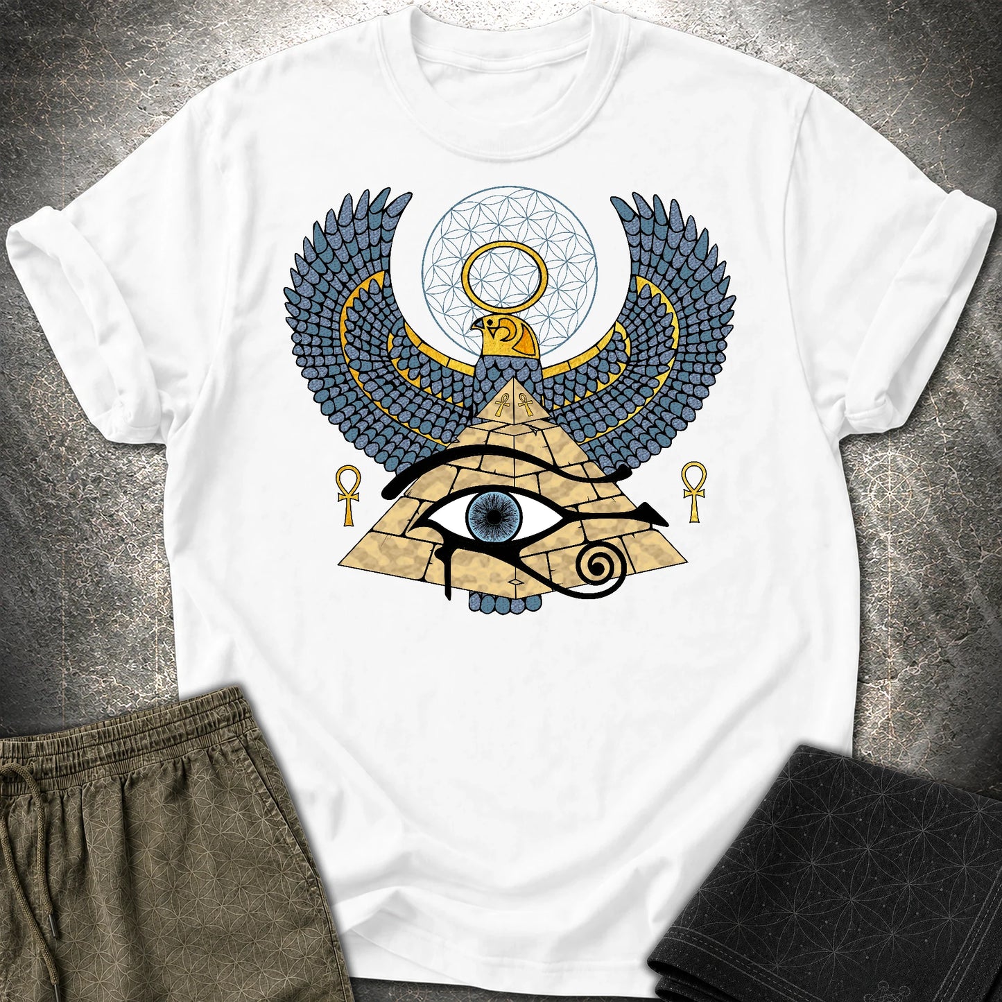 Horus Flower Of Life Egypt T-Shirt - Horus Flower Of Life Egypt T-Shirt - White