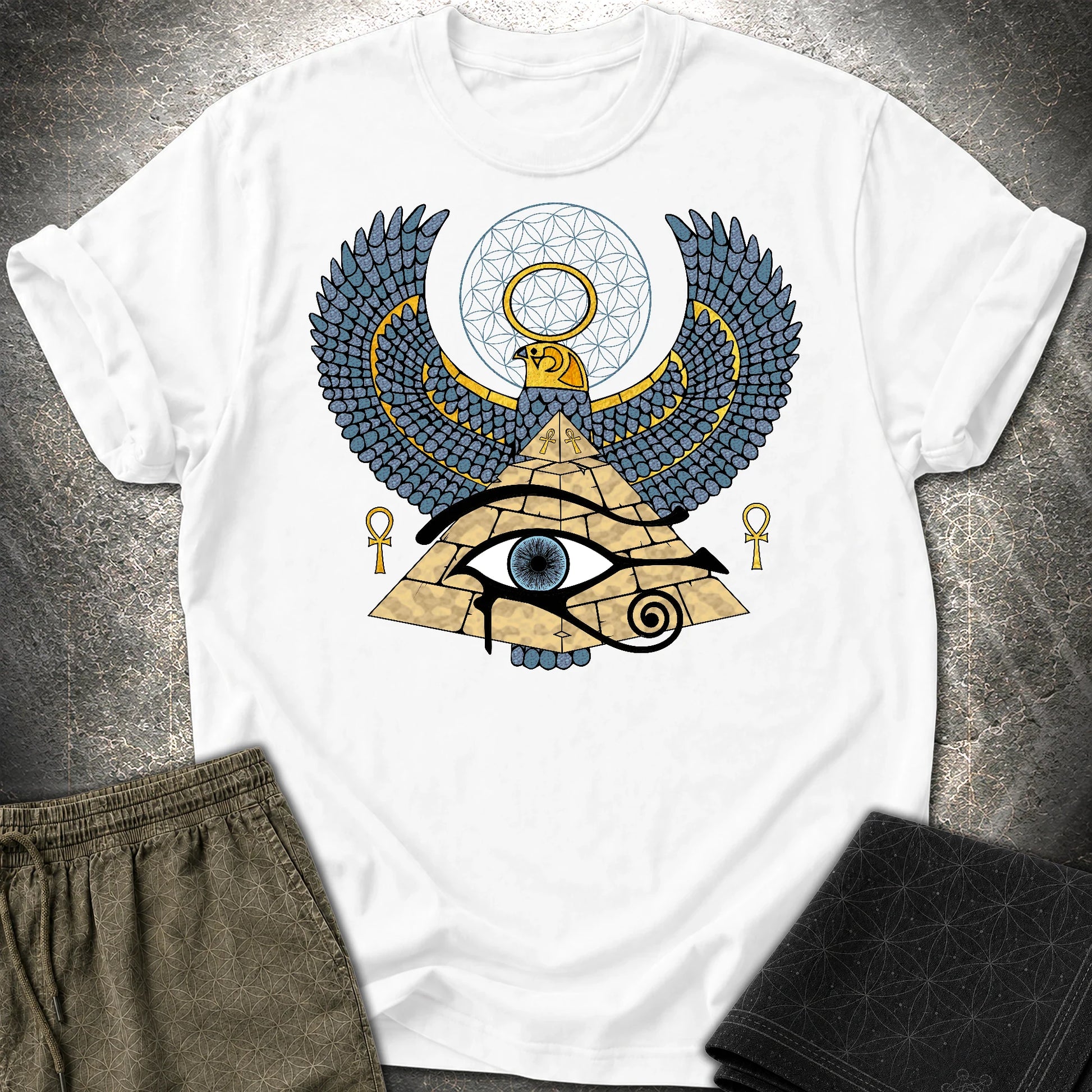 Horus Flower Of Life Egypt T-Shirt - Horus Flower Of Life Egypt T-Shirt - White