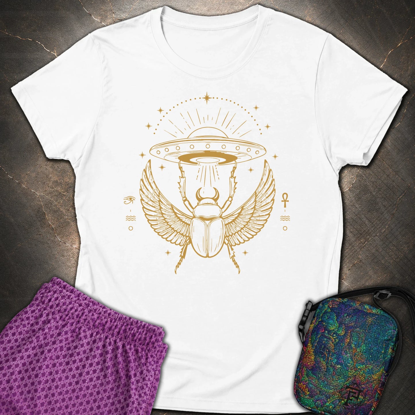 Celestial Scarab Beneath the Starship - Celestial Scarab Beneath the Starship Womens T-Shirt - White