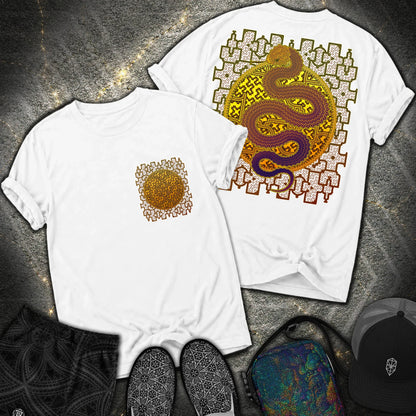 Shipibo Kene Cosmic Snake Comfort 2 Sided T-shirt - Shipibo Kene Cosmic Snake Comfort 2 Sided T-shirt - White