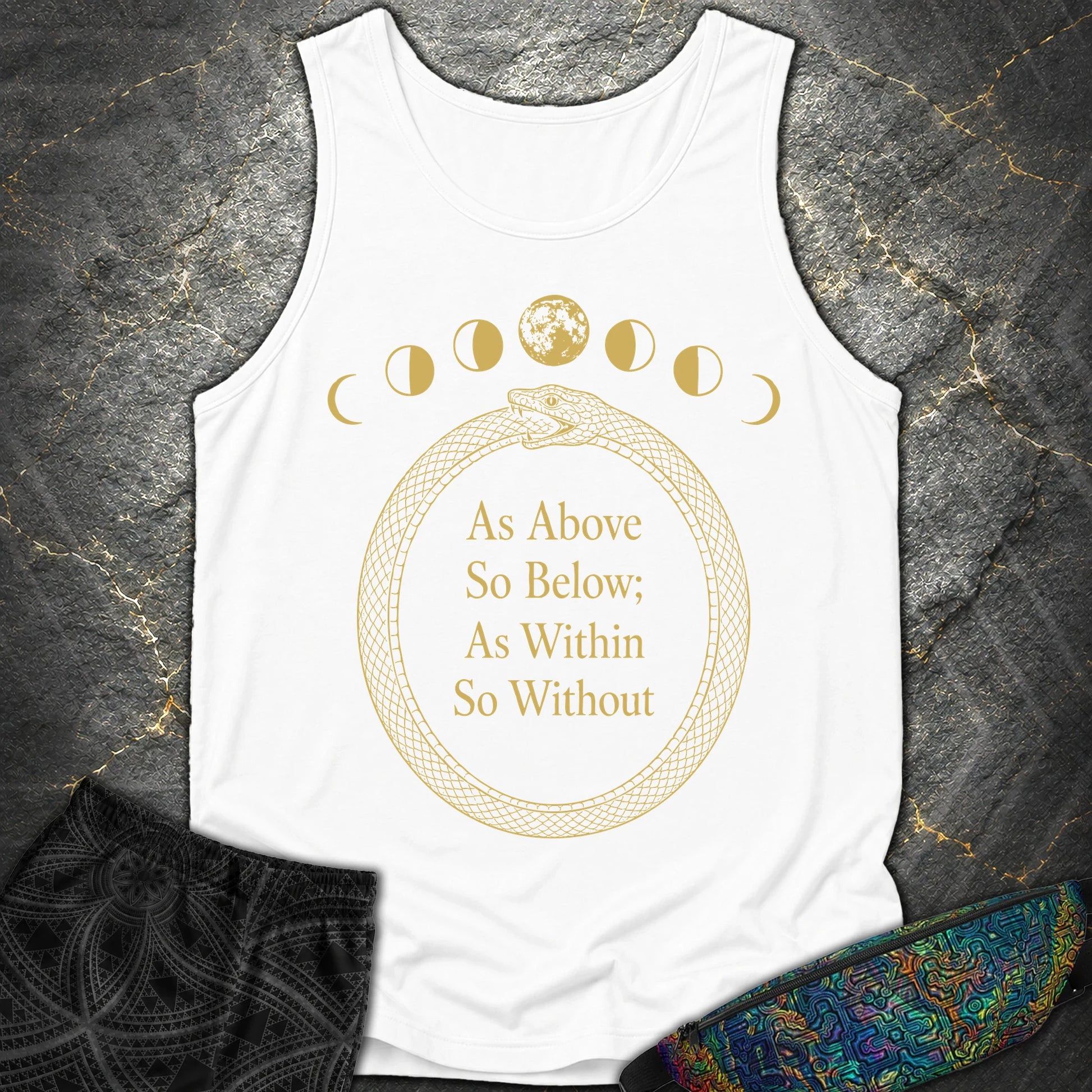 As Above So Below Gold Ouroboros - As Above So Below Gold Ouroboros Comfort Tank Top - White