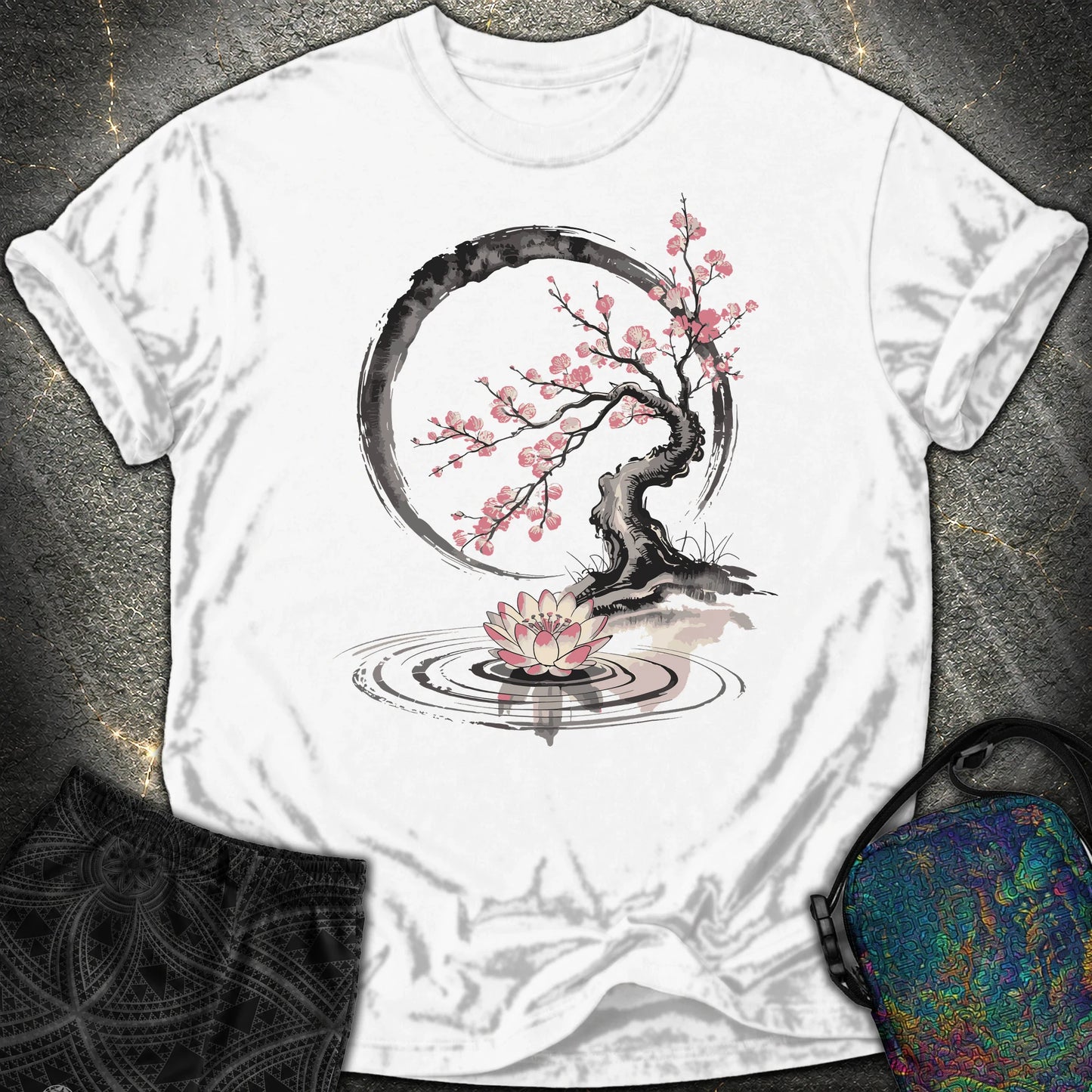 Cherry Blossom Lotus Zen Comfort T-shirt - Cherry Blossom Lotus Zen Comfort T-shirt - White