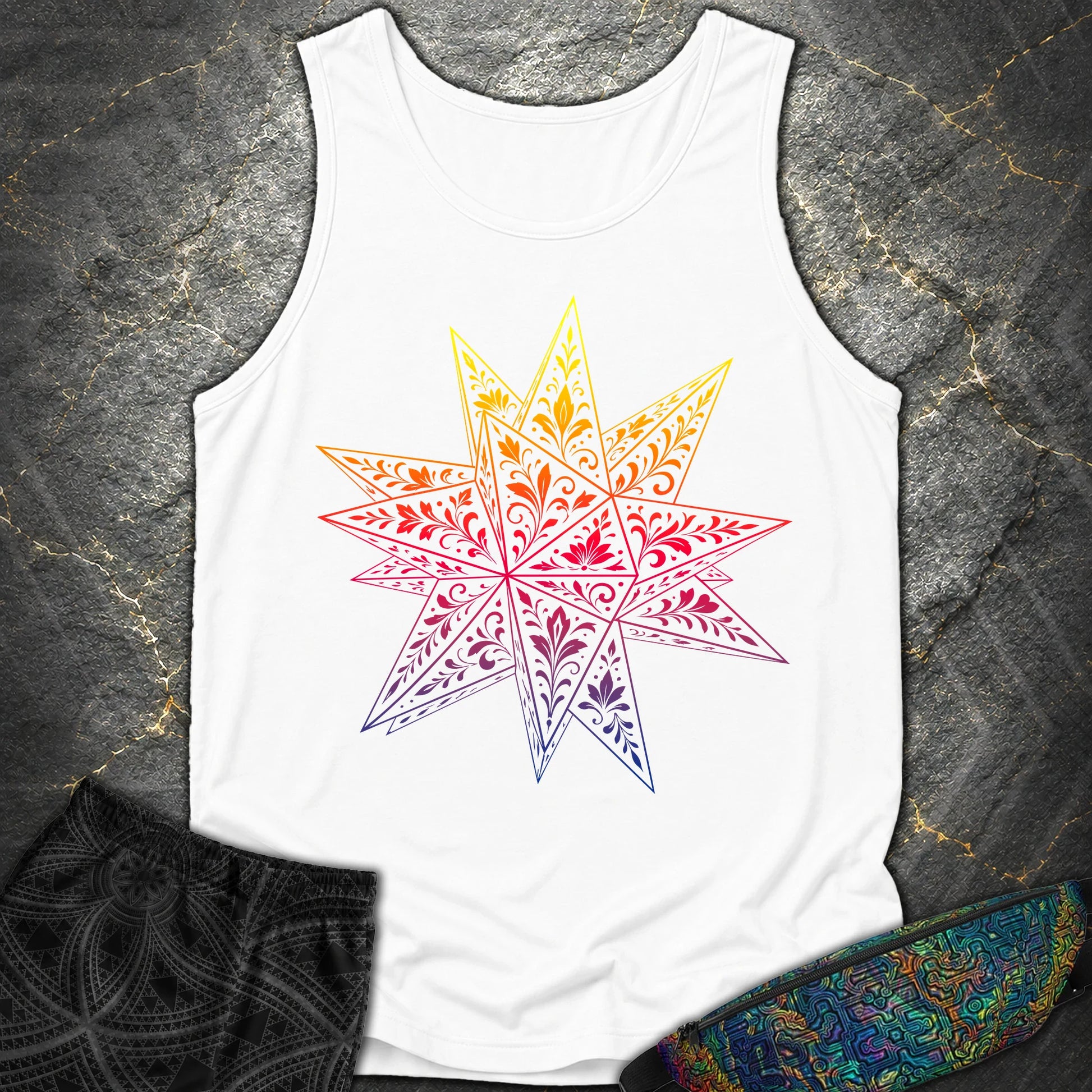 Colorful Stellated Dodecahedron - Colorful Stellated Dodecahedron Comfort Tank Top - White