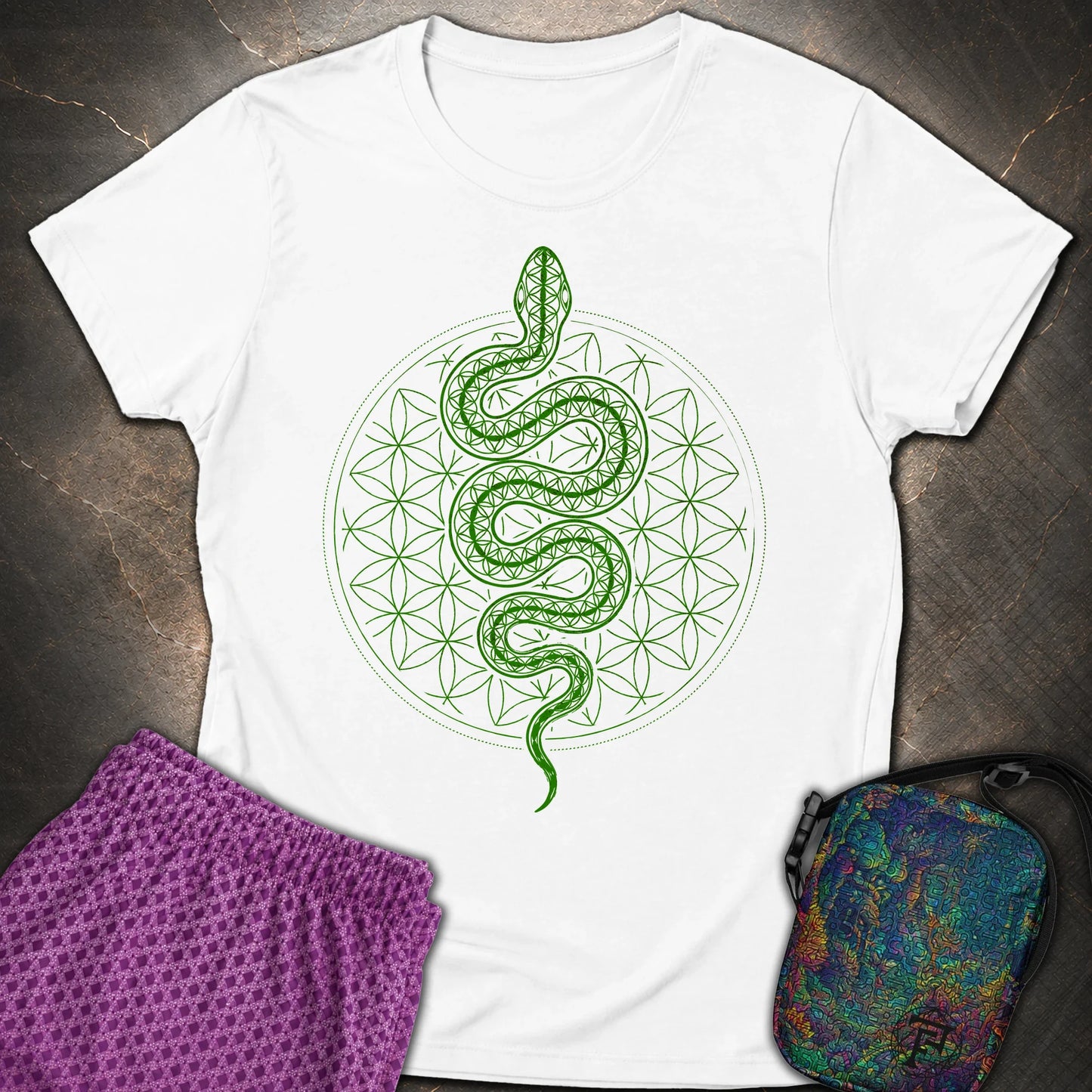 Flower of Life Serpent Womens T-Shirt - Flower of Life Serpent Womens T-Shirt - White