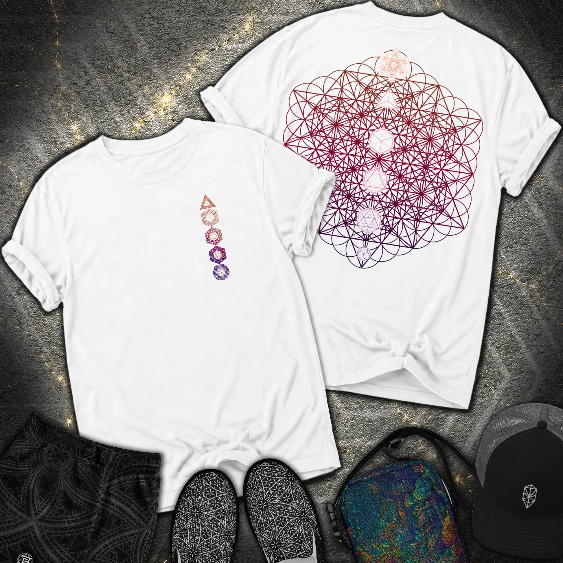 64 Tetrahedron Platonic Solids Metatron 2 Sided Comfort T-shirt - 64 Tetrahedron Platonic Solids Metatron 2 Sided Comfort T-shirt - White