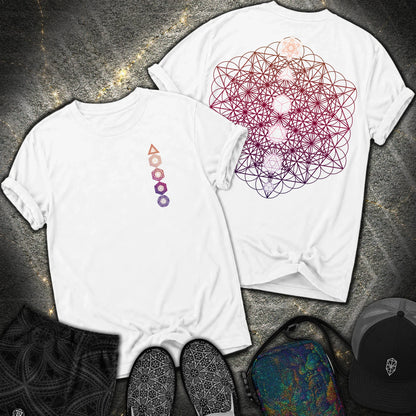 64 Tetrahedron Platonic Solids Metatron 2 Sided Comfort T-shirt - 64 Tetrahedron Platonic Solids Metatron 2 Sided Comfort T-shirt - White