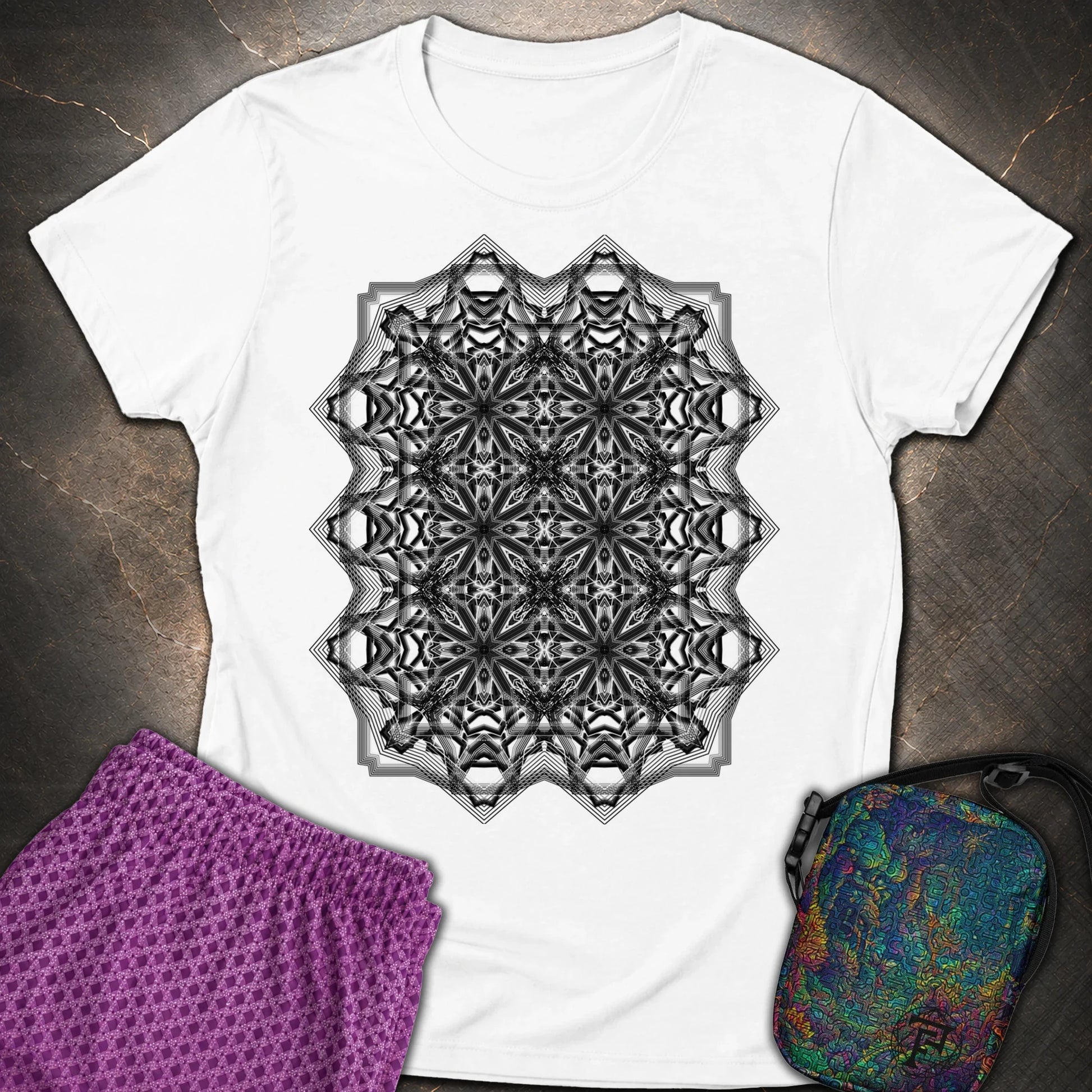 Monochrome Geometric Nexus - Monochrome Geometric Nexus Womens T-Shirt - White