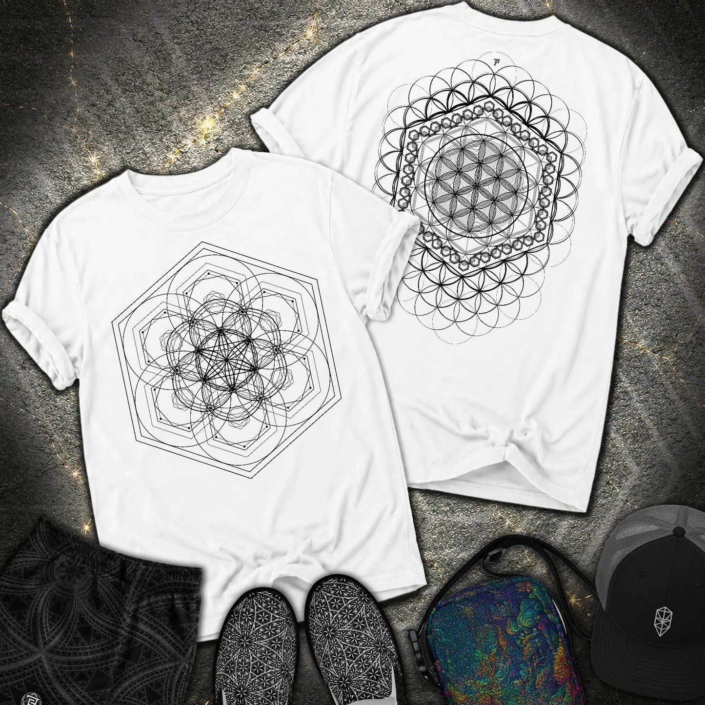 Harmony Flower Grid 2 Sided Comfort T-Shirt - Harmony Flower Grid 2 Sided Comfort T-Shirt - White