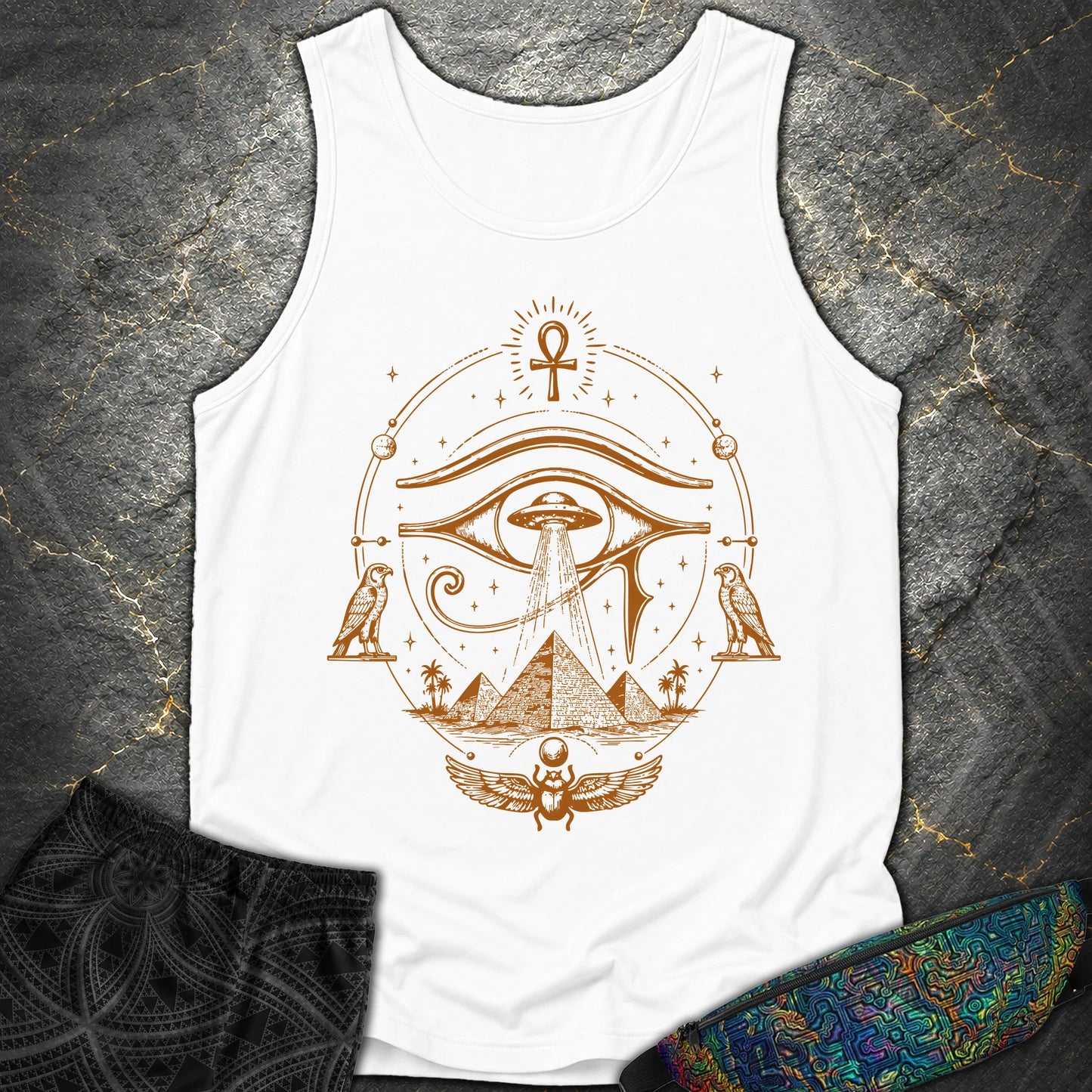 Ancient Eye Over Alien Pyramids - Ancient Eye Over Alien Pyramids Comfort Tank Top - White