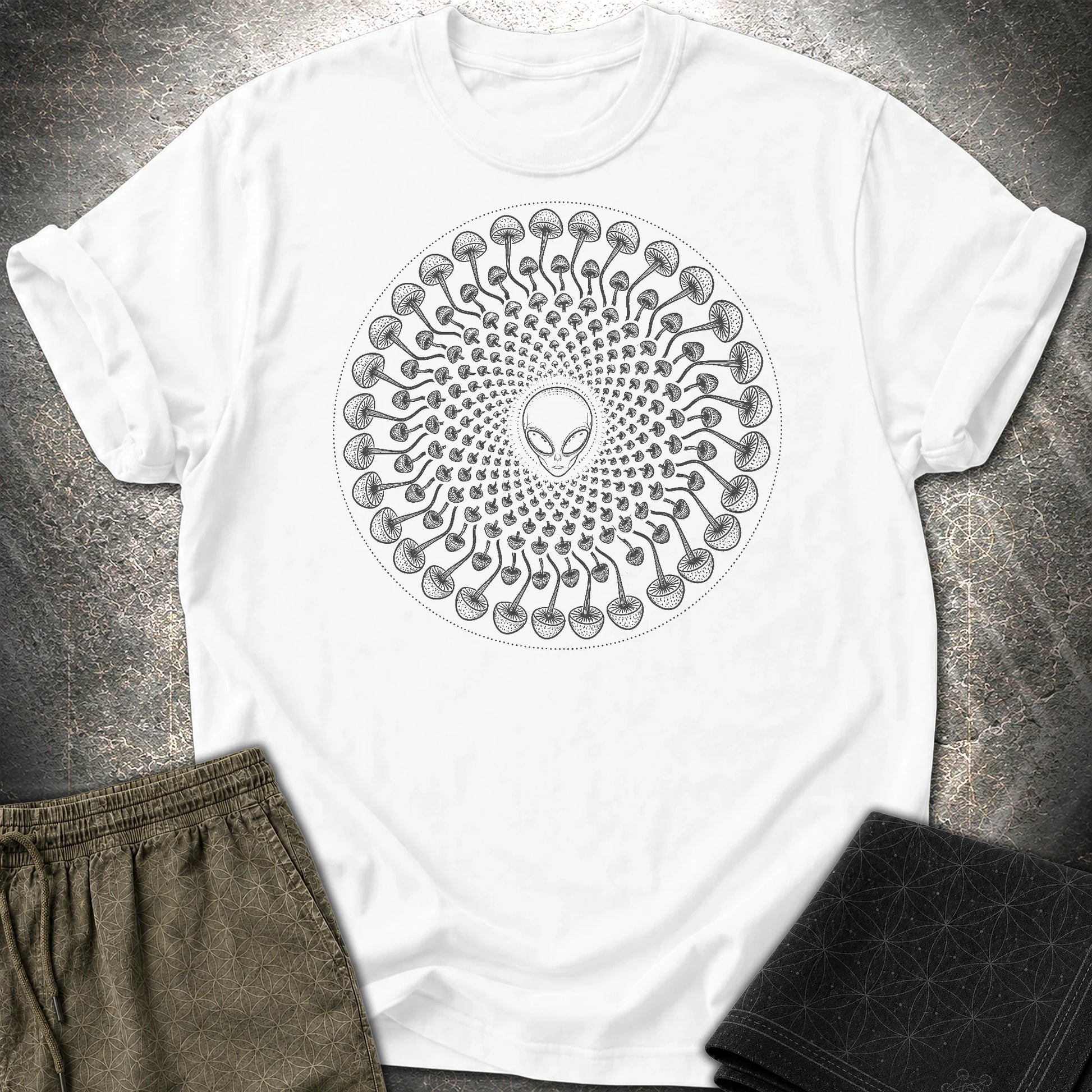 Alien Mushroom Spiral T-Shirt - Alien Mushroom Spiral T-Shirt - White