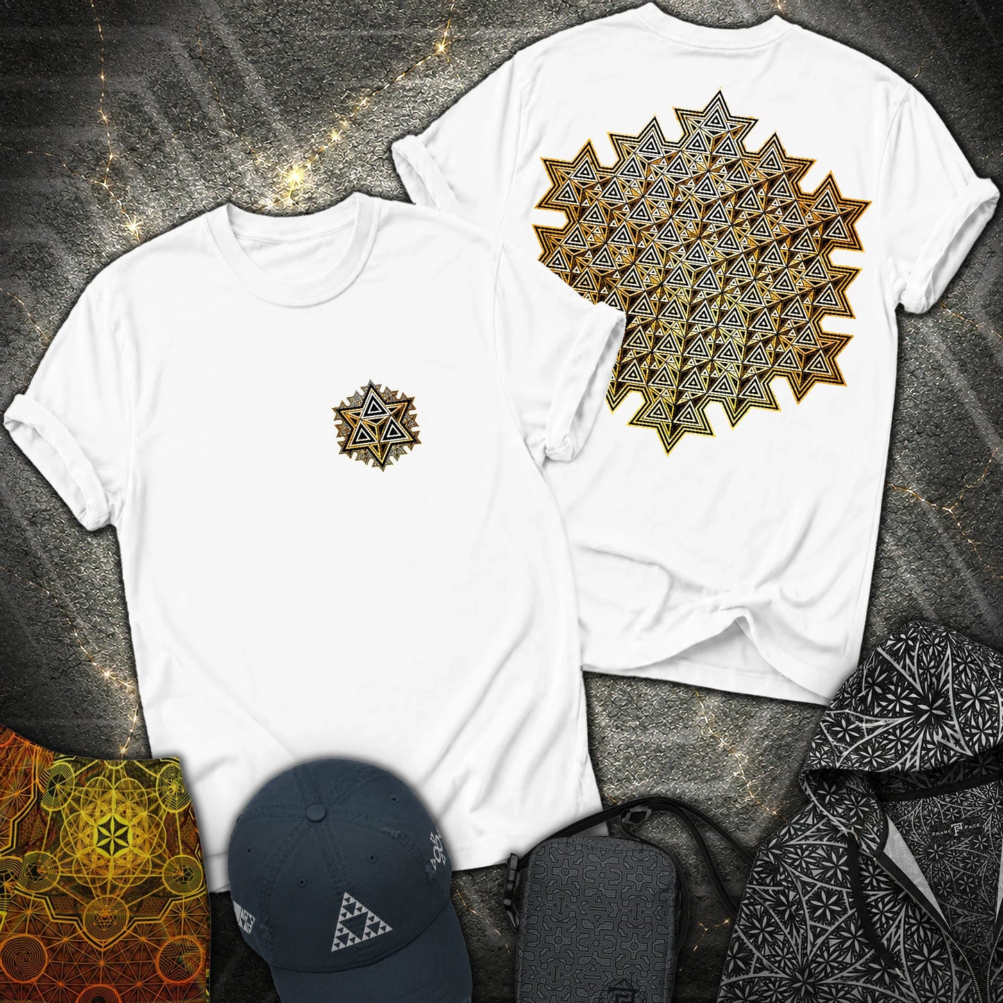Sacred Gold Merkaba 2 Sided T-Shirt - Sacred Gold Merkaba 2 Sided T-Shirt - White
