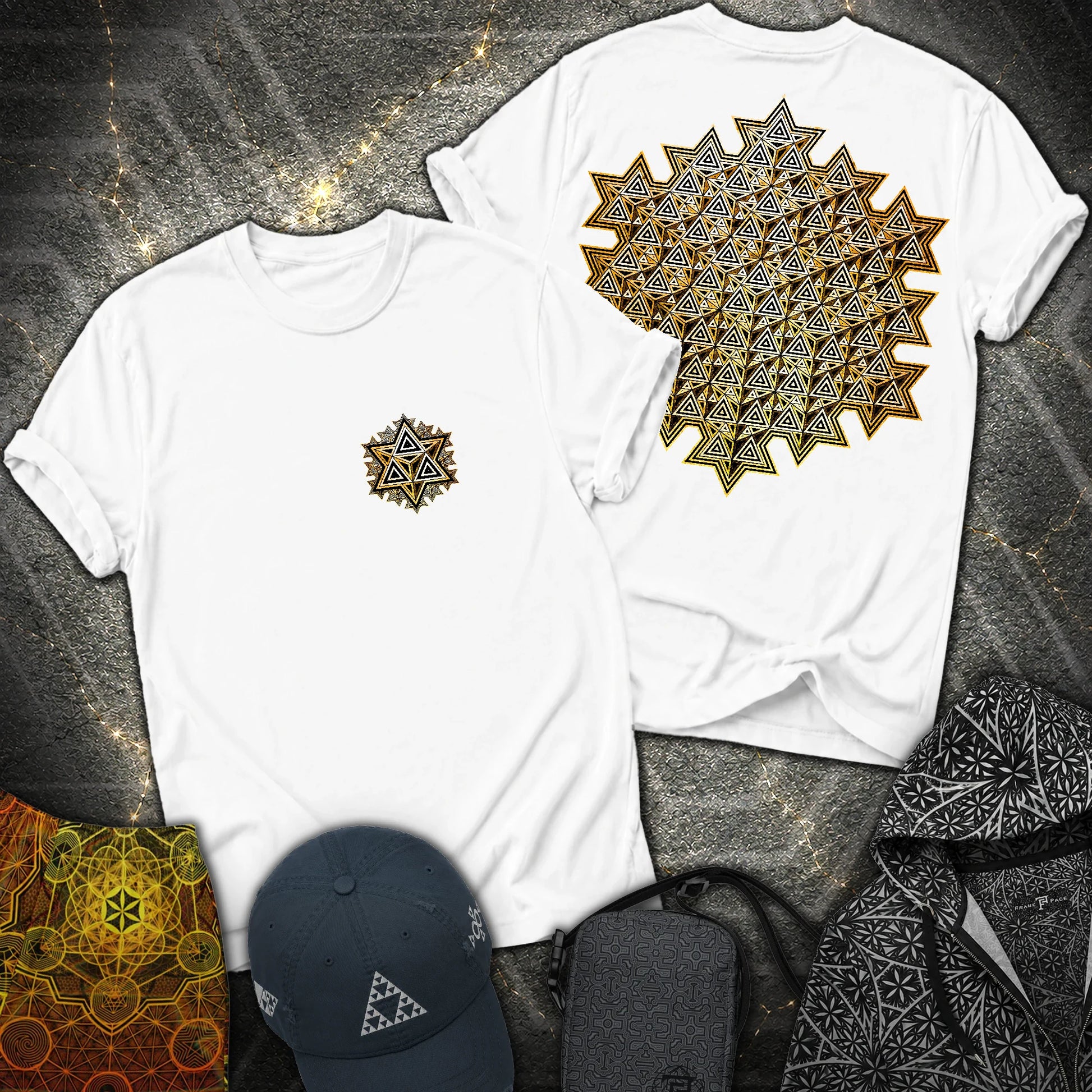 Sacred Gold Merkaba 2 Sided T-Shirt - Sacred Gold Merkaba 2 Sided T-Shirt - White