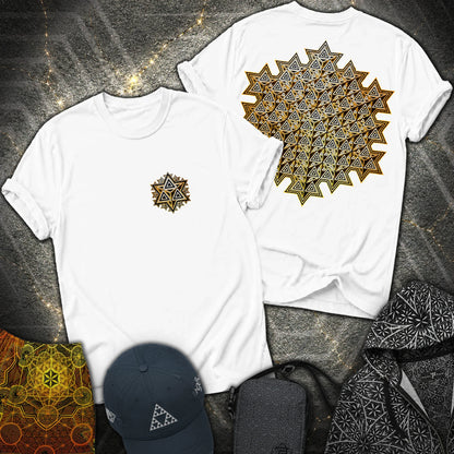Sacred Gold Merkaba 2 Sided T-Shirt - Sacred Gold Merkaba 2 Sided T-Shirt - White