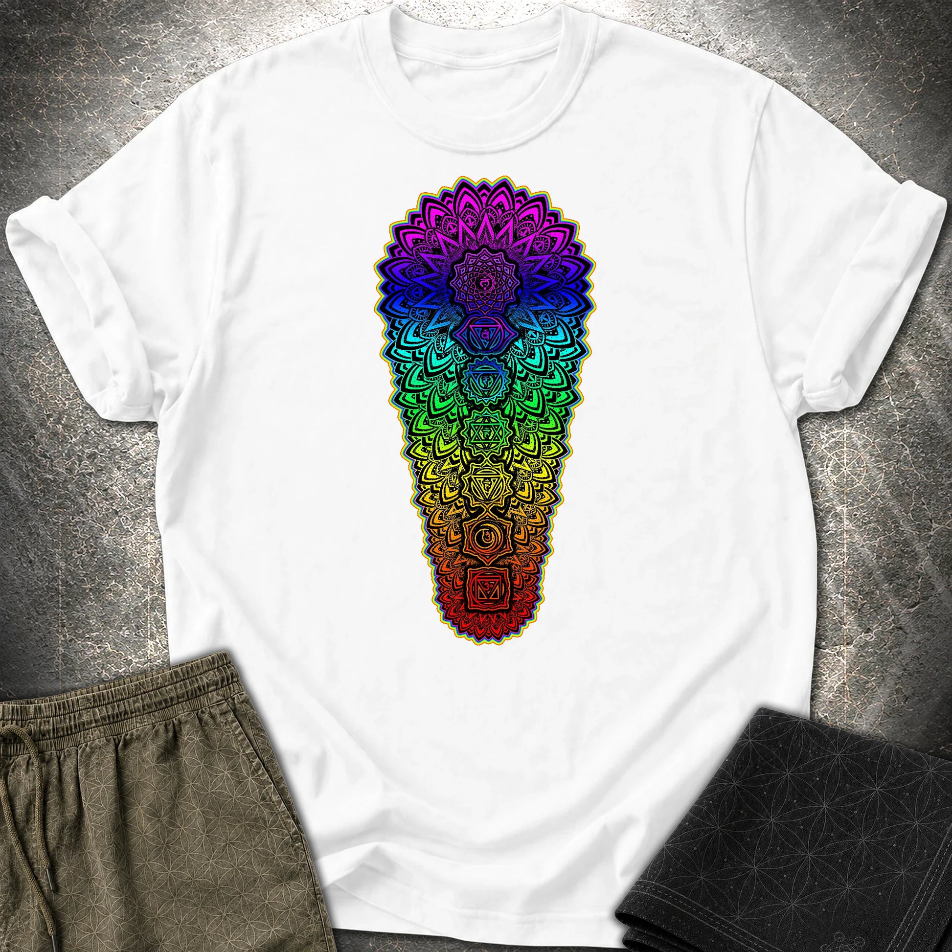 Chakra Spectrum Grounding Grid T-Shirt - Chakra Spectrum Grounding Grid T-Shirt - White