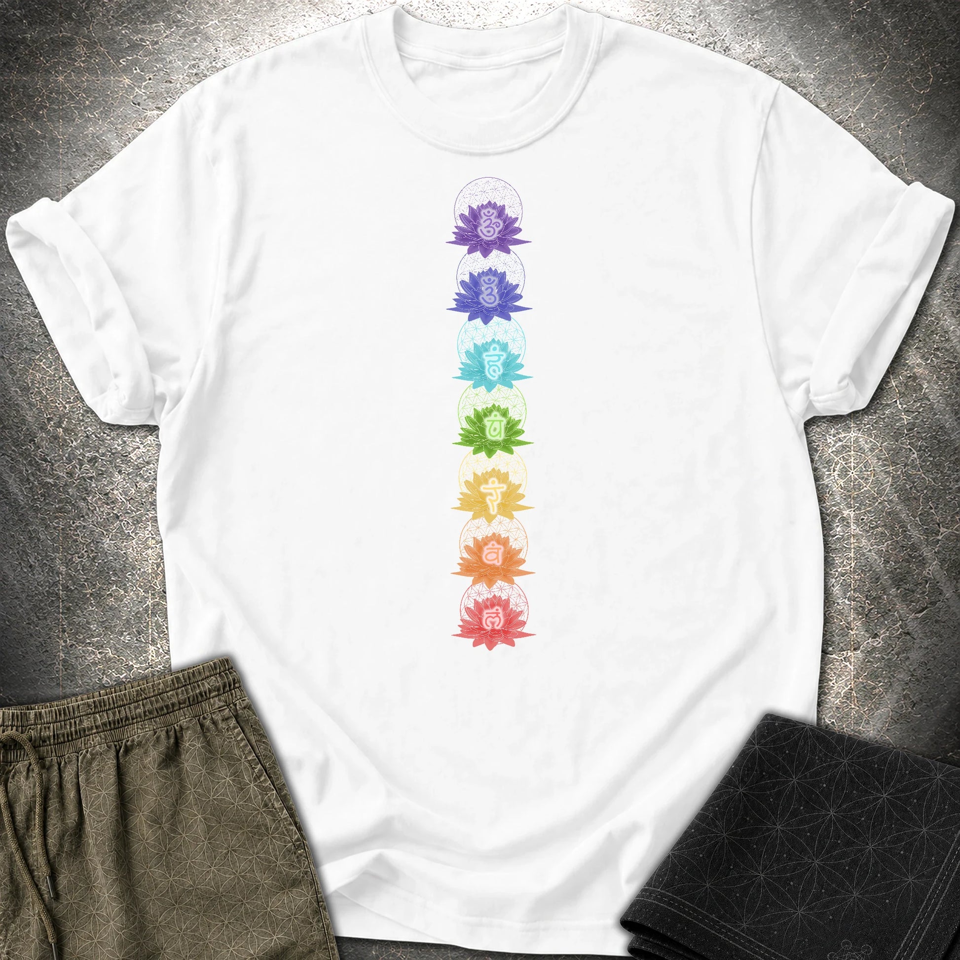 Lotus Flower Chakras T-Shirt - Lotus Flower Chakras T-Shirt - White