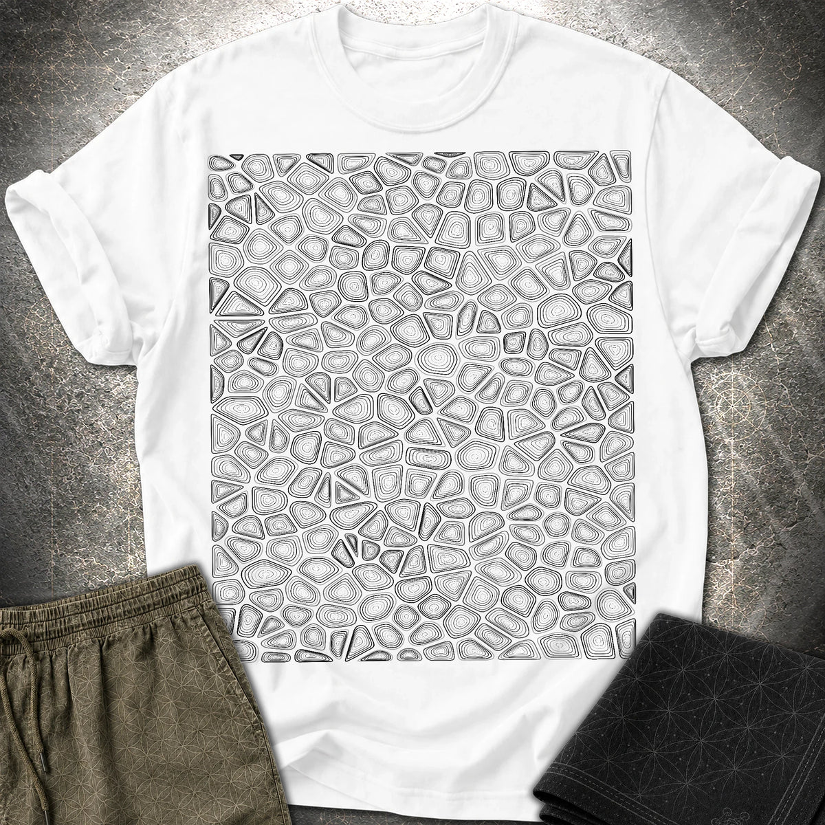 Topographic Contour Optical Illusion Psychedelic Pattern T-Shirt - Topographic Contour Optical Illusion Psychedelic Pattern T-Shirt - White