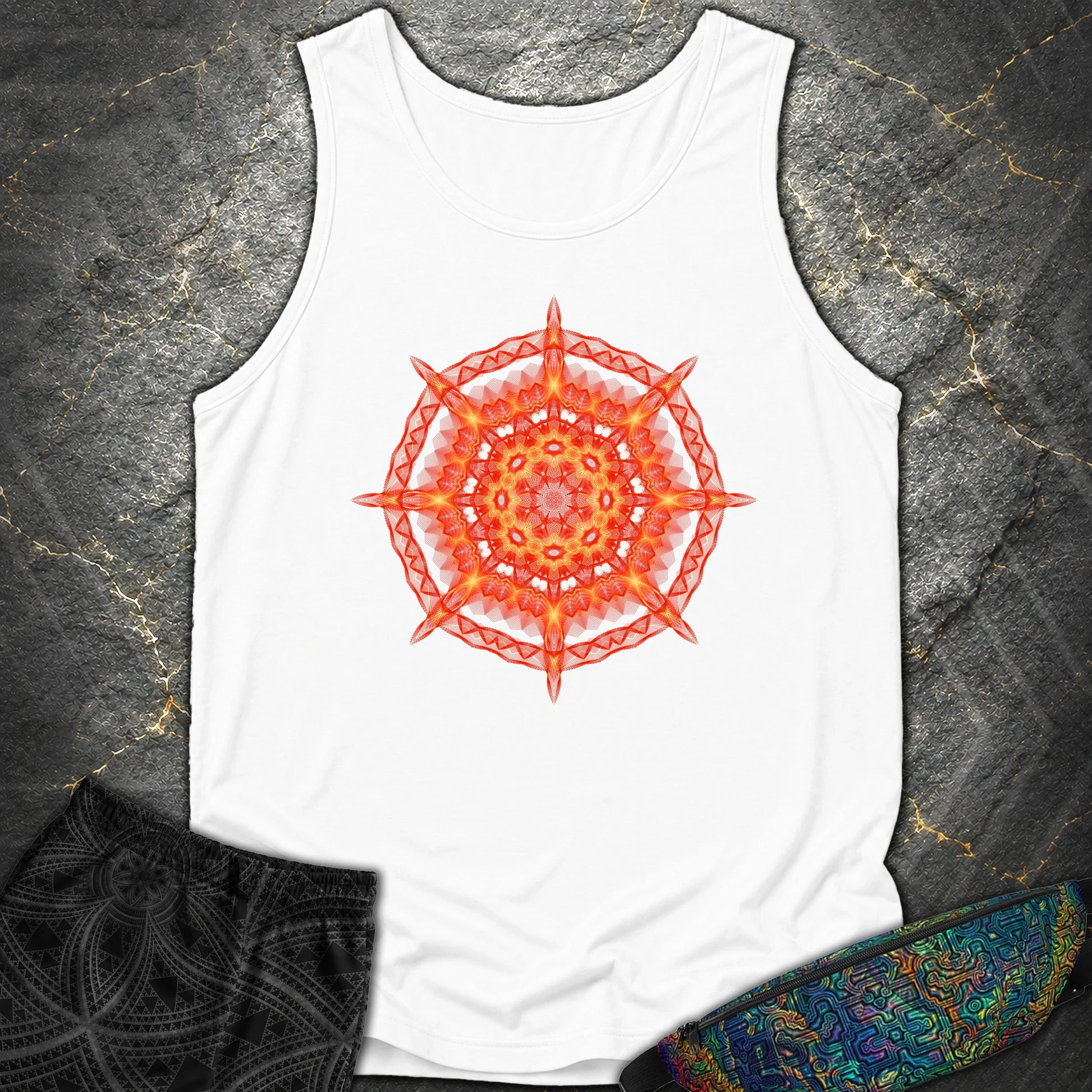 Radiant Geometry Portal Mandala - Radiant Geometry Portal Mandala Comfort Tank Top - White