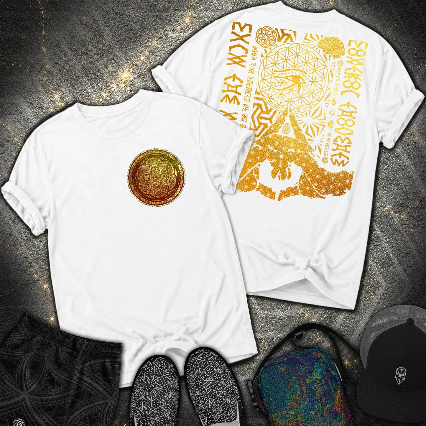 Kalesvara Mudra Seed Of Life 2 Sided Comfort T-Shirt - Kalesvara Mudra Seed Of Life 2 Sided Comfort T-Shirt - White