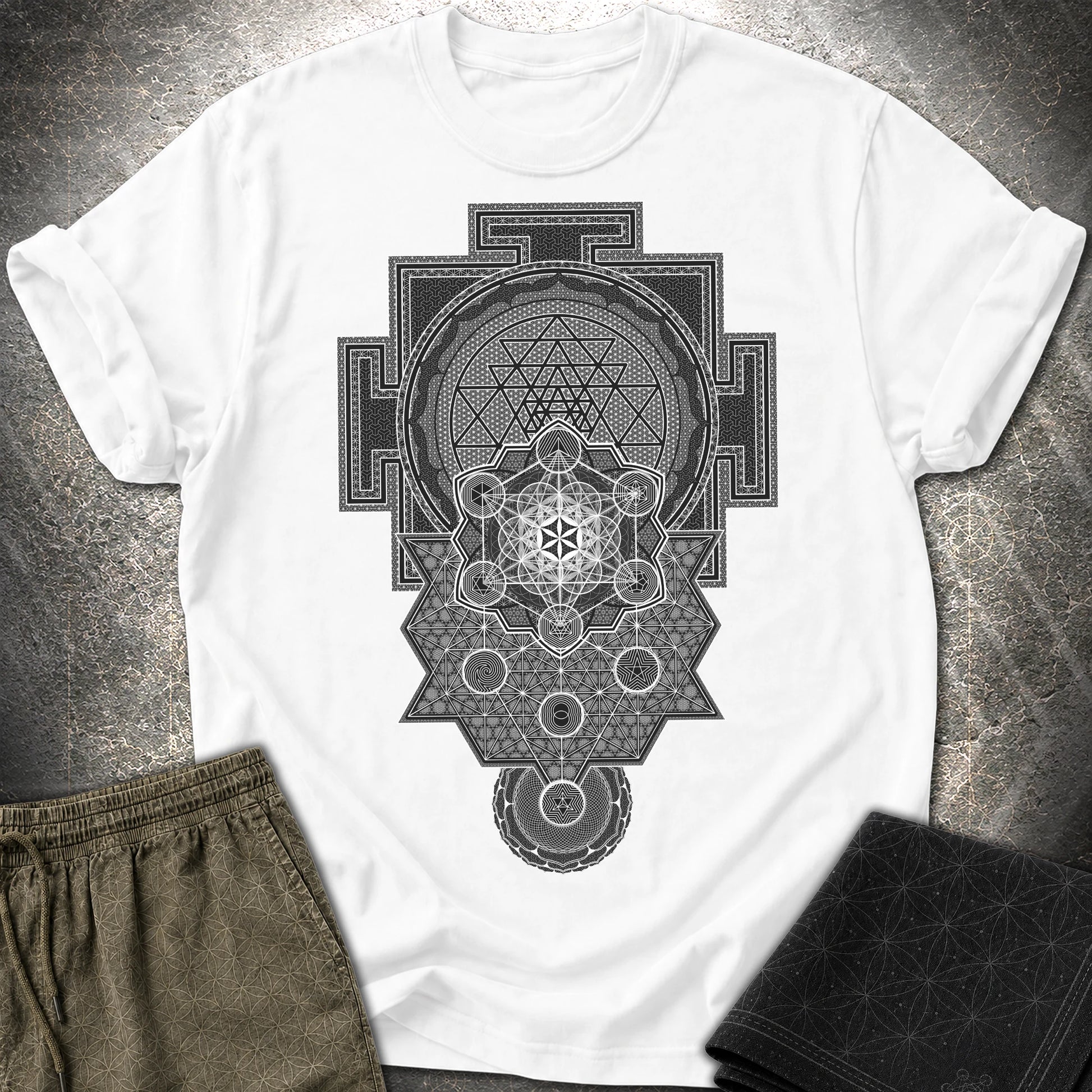 Sri Yantra Intricate Sacred Patterns - Sri Yantra Intricate Sacred Patterns T-Shirt - White