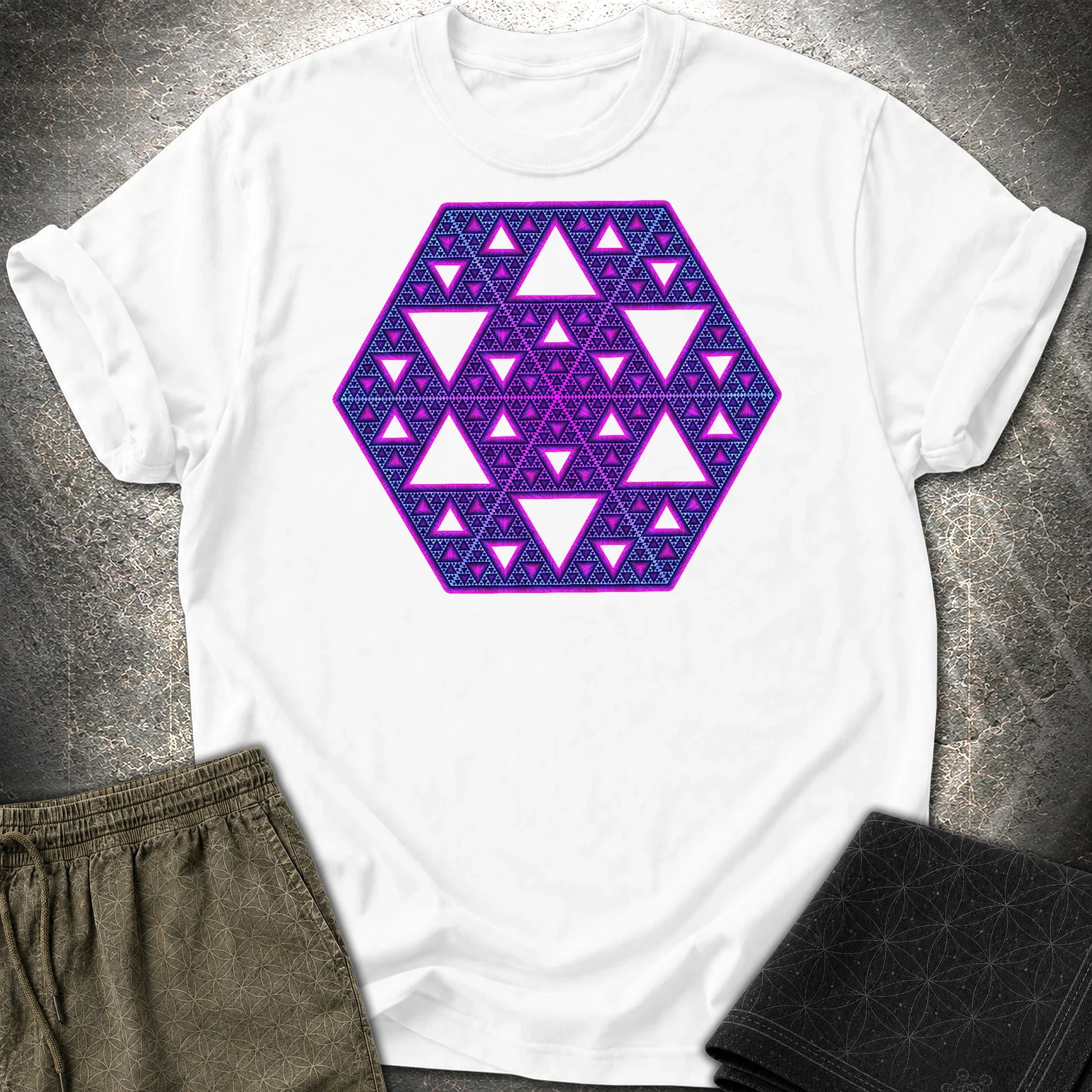 Sierpinski Star Fractal Bloom T-Shirt - Sierpinski Star Fractal Bloom T-Shirt - White