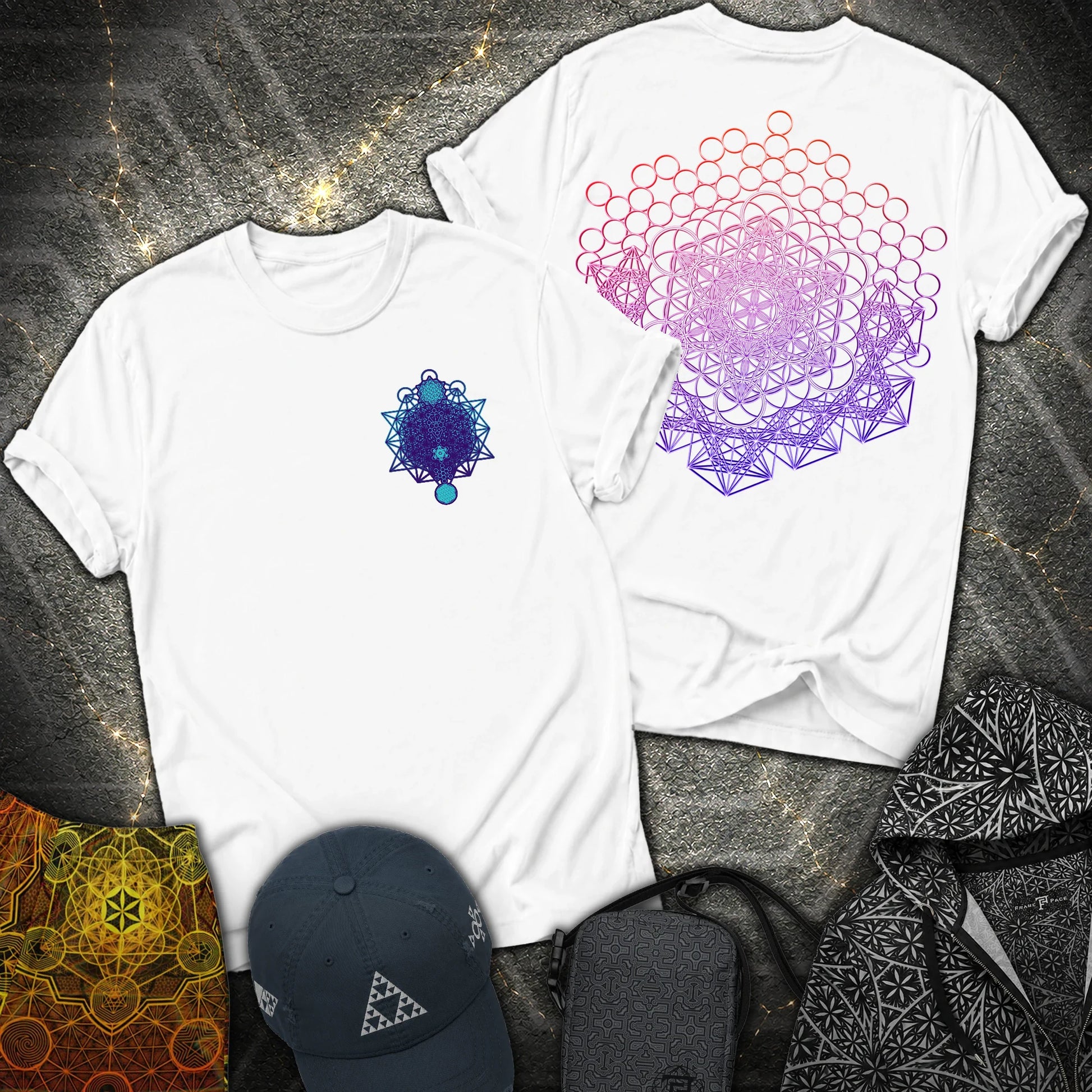 Metatron And Flower Connection Comfort 2 Sided T-Shirt - Metatron And Flower Connection 2 Sided T-Shirt - White