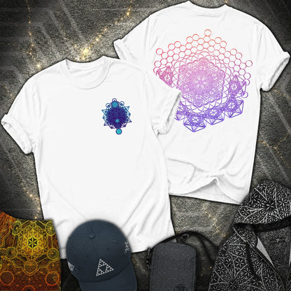 Metatron And Flower Connection Comfort 2 Sided T-Shirt - Metatron And Flower Connection 2 Sided T-Shirt - White