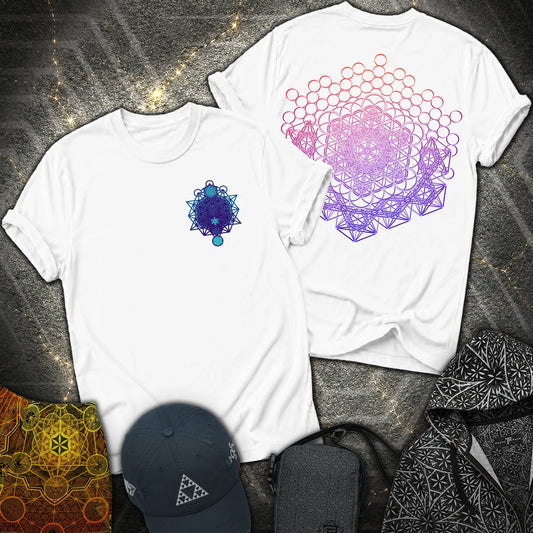 Metatron And Flower Connection Comfort 2 Sided T-Shirt - Metatron And Flower Connection 2 Sided T-Shirt - White