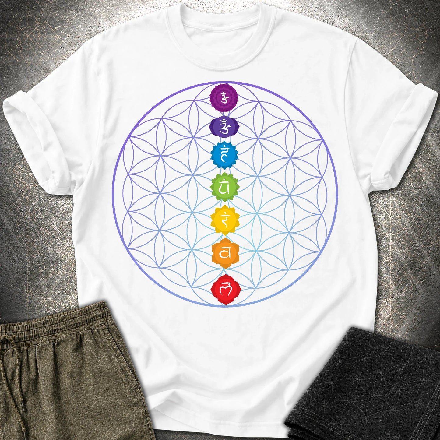 Chakras Flower Of Life T-Shirt - Chakras Flower Of Life T-Shirt - White