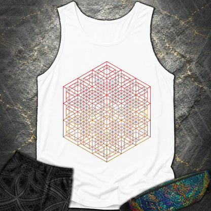 3D Wireframe Cube T-Shirt - 3D Wireframe Cube Comfort Tank Top - White
