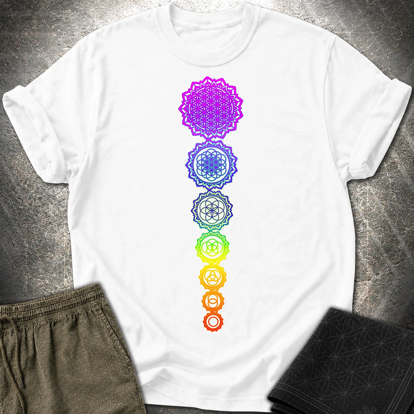 Flower Of Life Chakras T-Shirt - Flower Of Life Chakras T-Shirt - White