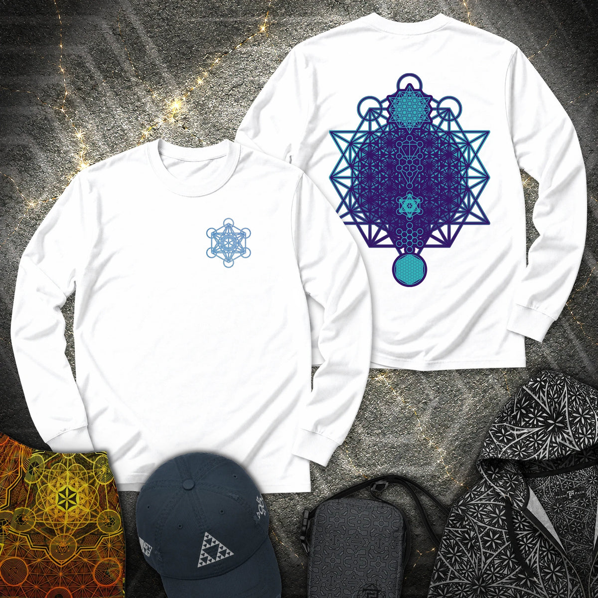 All The Sacred Geometry 2 Sided - All The Sacred Geometry 2 Sided Long Sleeve Shirt - White