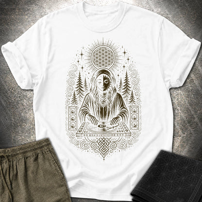 Mystic DJ T-Shirt, Psychedelic Rave Goddess Shirt, Sacred Geometry Festival Graphic Tee - Mystic DJ T-Shirt, Psychedelic Rave Goddess Shirt, Sacred Geometry Festival Graphic Tee - White