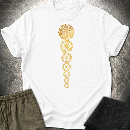 Gold Flower Of lIfe Chakras T-Shirt - Gold Flower Of lIfe Chakras T-Shirt - White