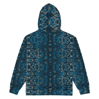 Geometric Blue Wave Pattern Zip Hoodie