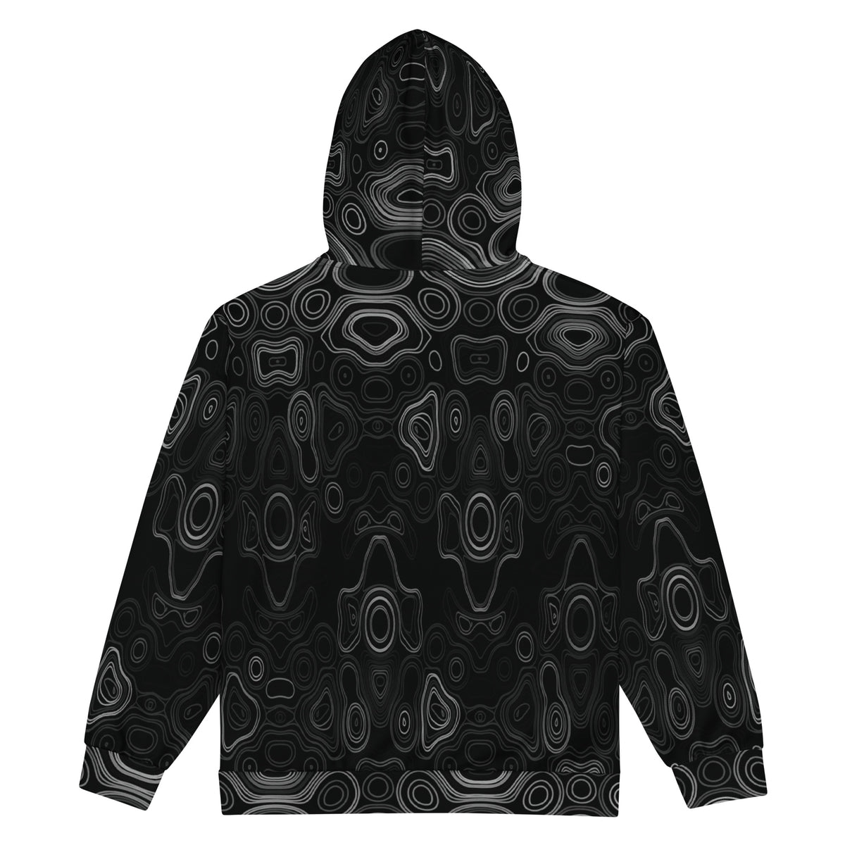 Psychedelic Surreal Monochrome Face Patterns, Organic Waveform Visionary Art Unisex Zip Hoodie