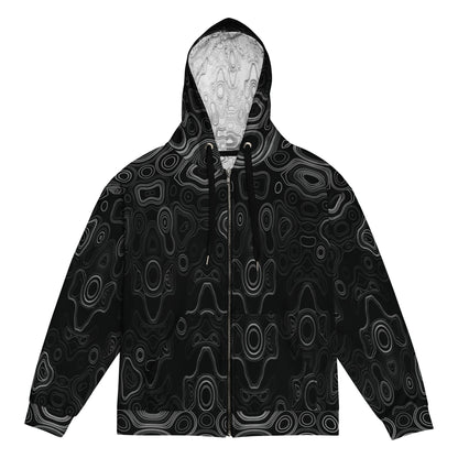 Psychedelic Surreal Monochrome Face Patterns, Organic Waveform Visionary Art Unisex Zip Hoodie